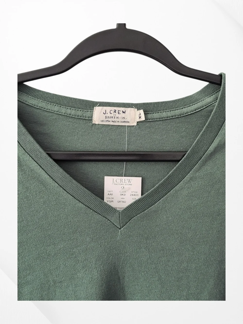 J.Crew Broken-In V-Neck T-Shirt Sage Green NWT 100% Cotton Men's XL